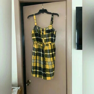 Black and Yellow Mini Plaid Pattern Dress